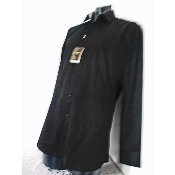 Vitarelli Men's Button Down -Size Large 16.5 Solid Black, Flip Cuffs NEW Italy - Picture 6 of 8